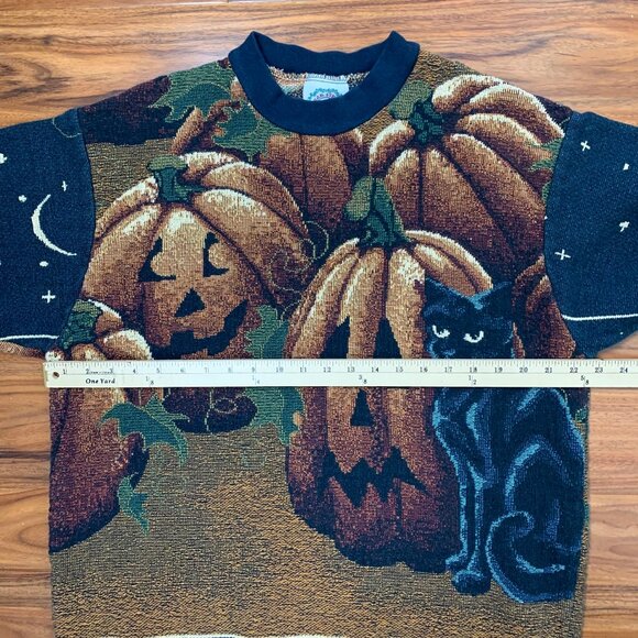 Sugar Street Weavers Pumpkins Cats Halloween Sweater One Size Made in USA - Picture 14 of 16